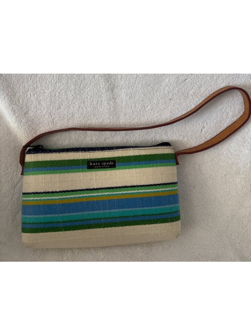 Small Striped Canvas Shoulder Crossbody Bag With Leather Strap
